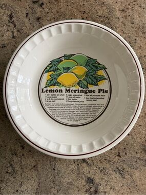 Lemon Meringue Pie Recipe Plate  - White with Yellow Lemon Design